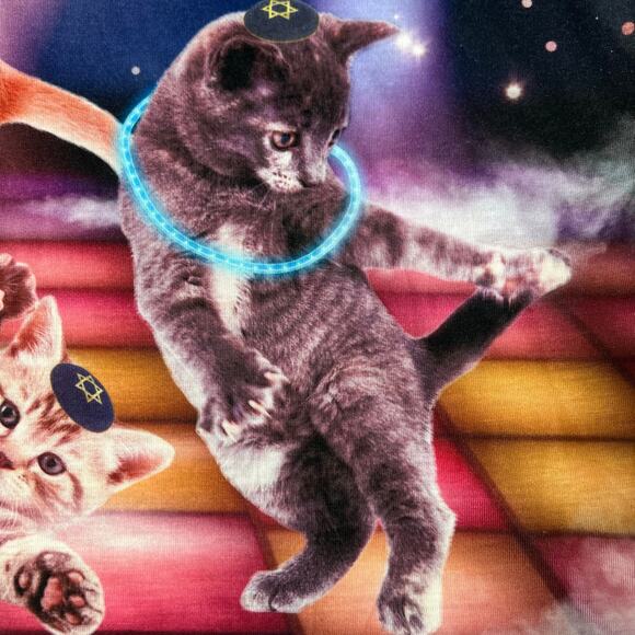 Faux Real Mens Cats, Dreidel and Silver Spoon Novelty Printed Long Sleeve Shirt - Picture 4 of 12